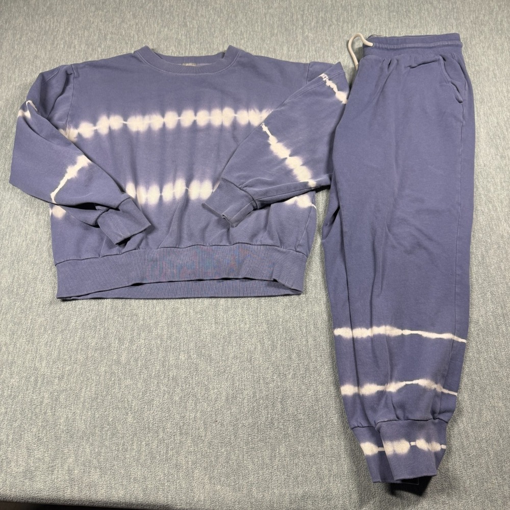 Gap Sweatsuit Women M Purple Tie Dye Crewneck Sweatshirt & Joggers Set 2 Piece